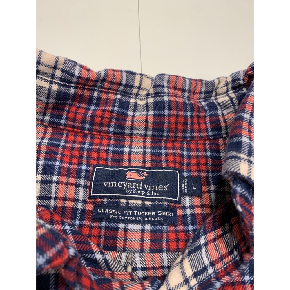 Vineyard Vines Mens Large Classic Fit Tucker Shirt Red White Blue Plaid Flannel - Picture 4 of 7